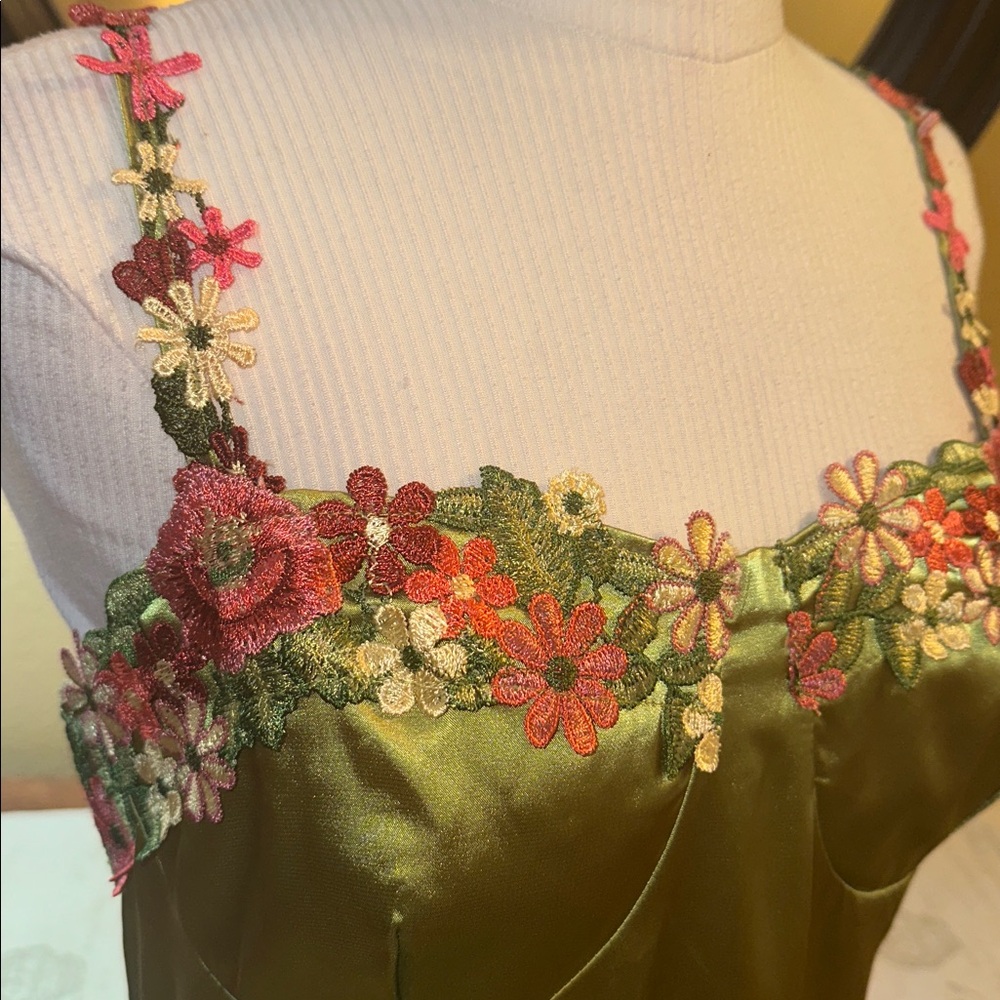 Floral Embroidered Satin Slip Dress